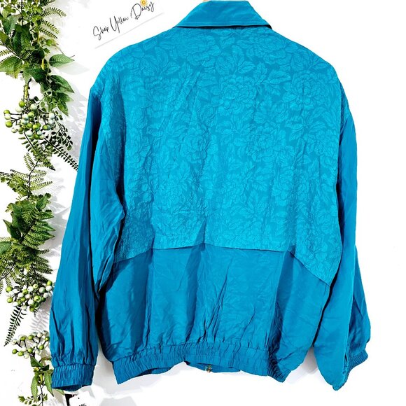 Vintage Fu Da Silk XL Teal Blue Silk Nylon Jacket Zip & Button Pockets ~JA106.13 - Picture 7 of 10